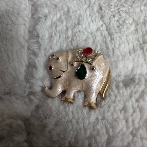 Vintage Bollywood Style Enamel Rhinestone Elephant Pin - Picture 2 of 4